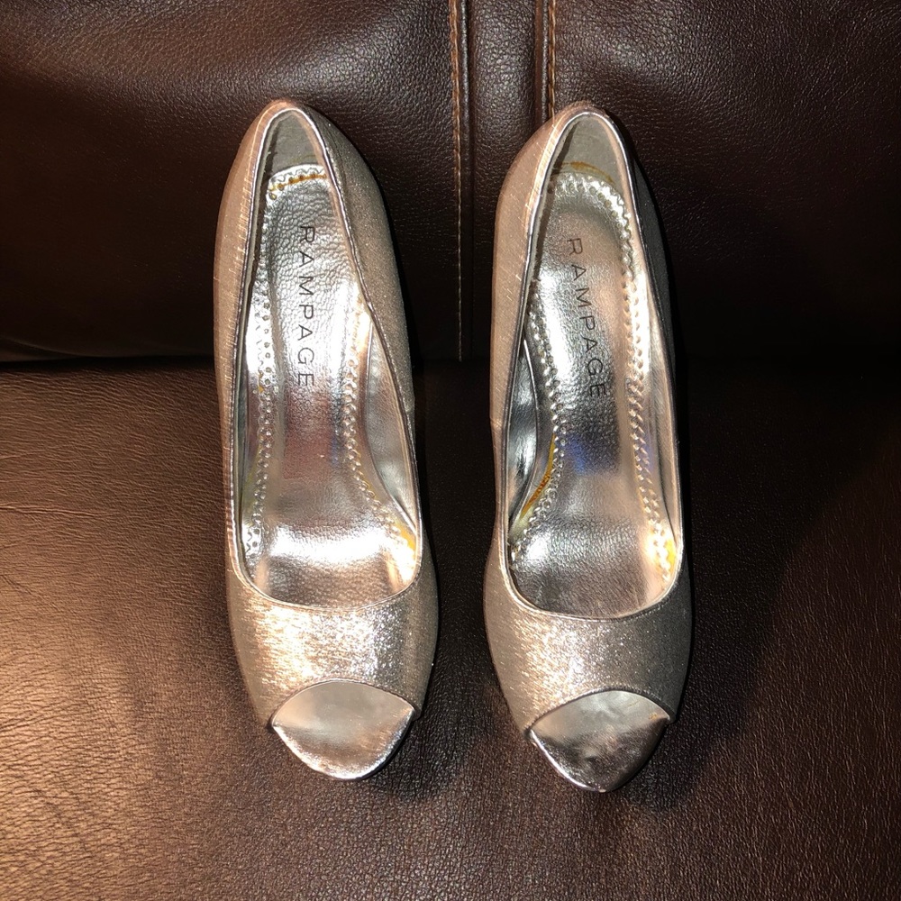 Rampage Open Toe Heels (Gray/Silver/Glitter) size 8 1/2 M